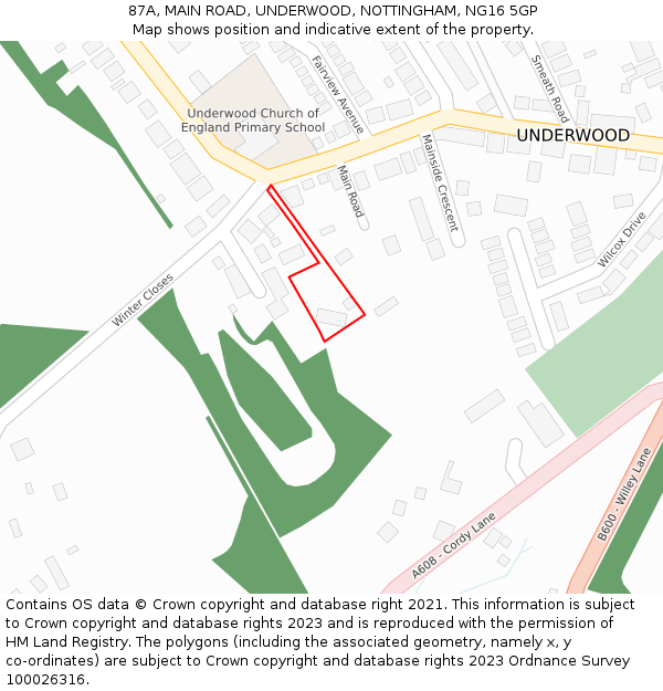 87A, MAIN ROAD, UNDERWOOD, NOTTINGHAM, NG16 5GP: Location map and indicative extent of plot