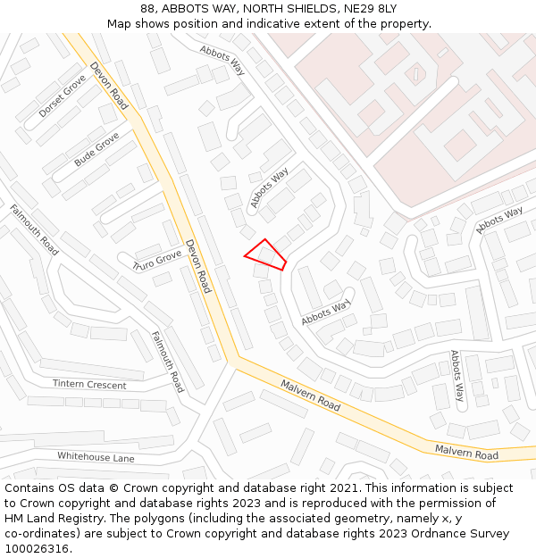 88, ABBOTS WAY, NORTH SHIELDS, NE29 8LY: Location map and indicative extent of plot