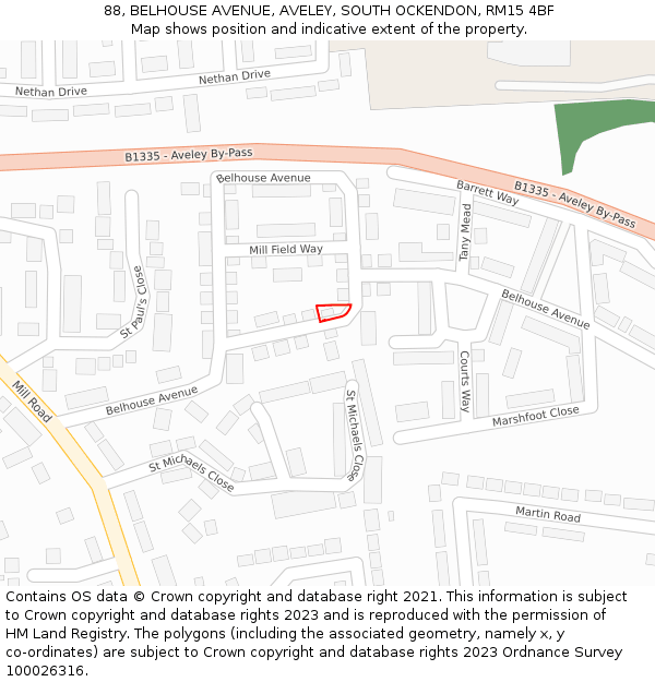 88, BELHOUSE AVENUE, AVELEY, SOUTH OCKENDON, RM15 4BF: Location map and indicative extent of plot