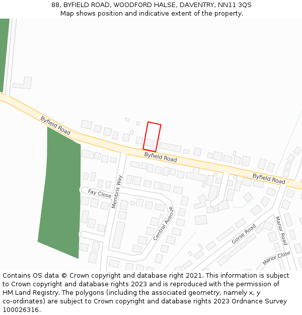 88, BYFIELD ROAD, WOODFORD HALSE, DAVENTRY, NN11 3QS: Location map and indicative extent of plot