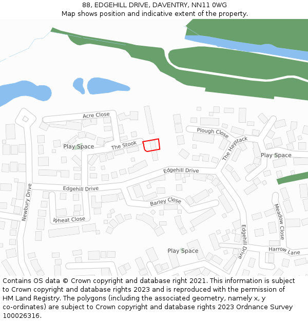 88, EDGEHILL DRIVE, DAVENTRY, NN11 0WG: Location map and indicative extent of plot