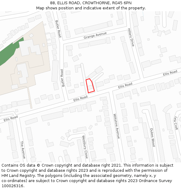 88, ELLIS ROAD, CROWTHORNE, RG45 6PN: Location map and indicative extent of plot