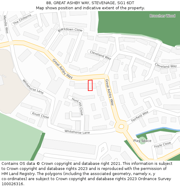 88, GREAT ASHBY WAY, STEVENAGE, SG1 6DT: Location map and indicative extent of plot