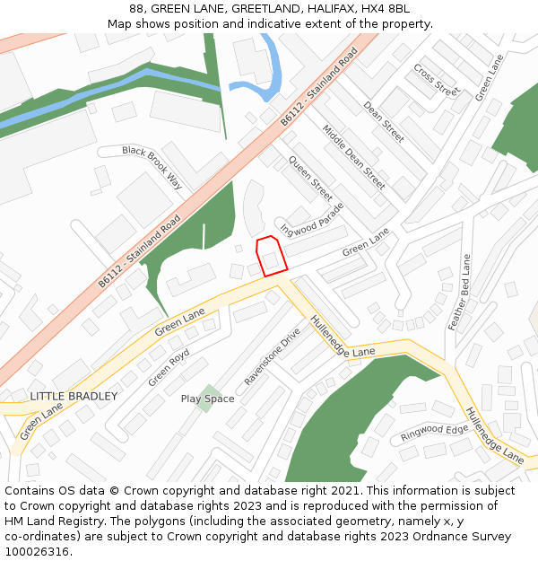 88, GREEN LANE, GREETLAND, HALIFAX, HX4 8BL: Location map and indicative extent of plot