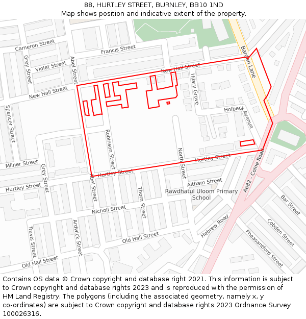 88, HURTLEY STREET, BURNLEY, BB10 1ND: Location map and indicative extent of plot