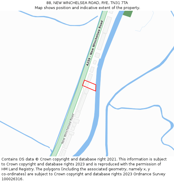 88, NEW WINCHELSEA ROAD, RYE, TN31 7TA: Location map and indicative extent of plot