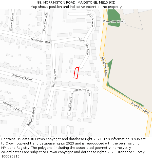 88, NORRINGTON ROAD, MAIDSTONE, ME15 9XD: Location map and indicative extent of plot