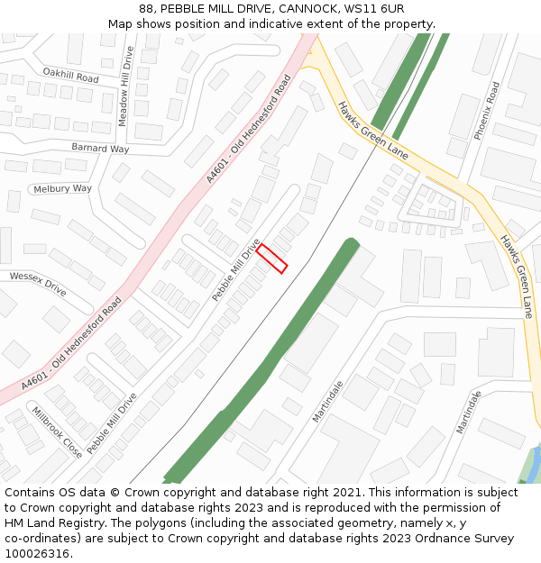 88, PEBBLE MILL DRIVE, CANNOCK, WS11 6UR: Location map and indicative extent of plot