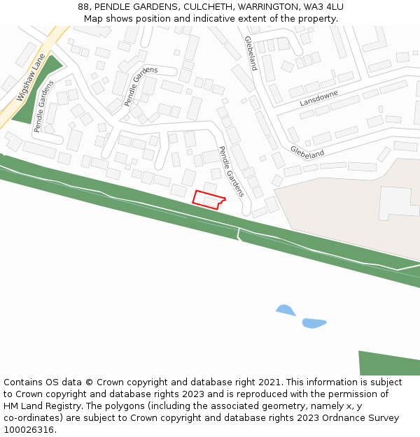 88, PENDLE GARDENS, CULCHETH, WARRINGTON, WA3 4LU: Location map and indicative extent of plot