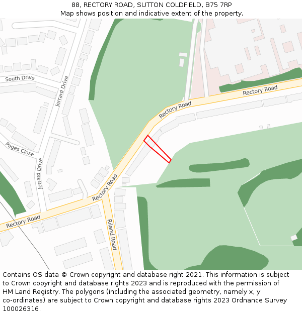 88, RECTORY ROAD, SUTTON COLDFIELD, B75 7RP: Location map and indicative extent of plot