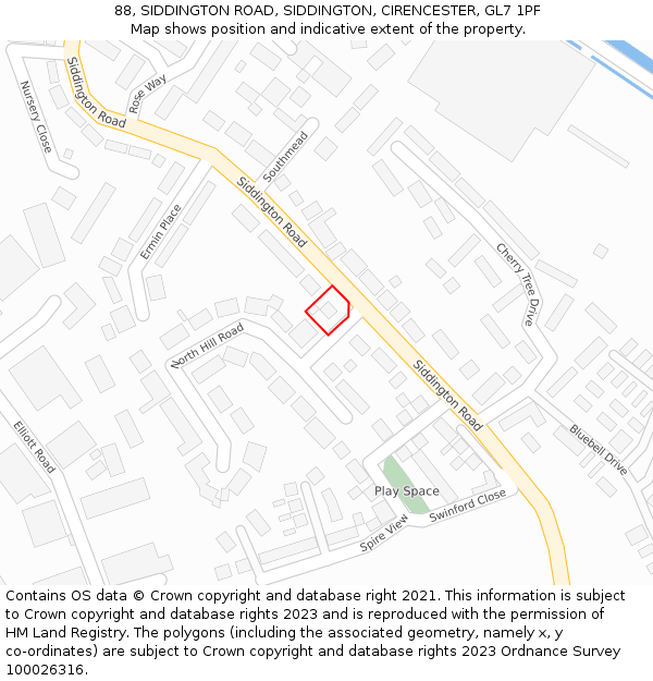 88, SIDDINGTON ROAD, SIDDINGTON, CIRENCESTER, GL7 1PF: Location map and indicative extent of plot