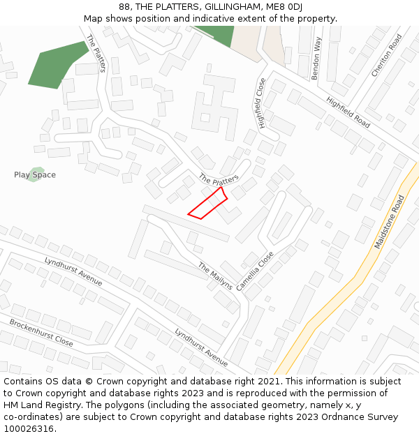 88, THE PLATTERS, GILLINGHAM, ME8 0DJ: Location map and indicative extent of plot