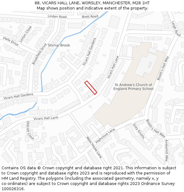 88, VICARS HALL LANE, WORSLEY, MANCHESTER, M28 1HT: Location map and indicative extent of plot