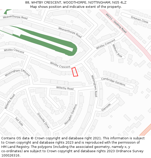 88, WHITBY CRESCENT, WOODTHORPE, NOTTINGHAM, NG5 4LZ: Location map and indicative extent of plot