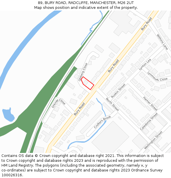 89, BURY ROAD, RADCLIFFE, MANCHESTER, M26 2UT: Location map and indicative extent of plot