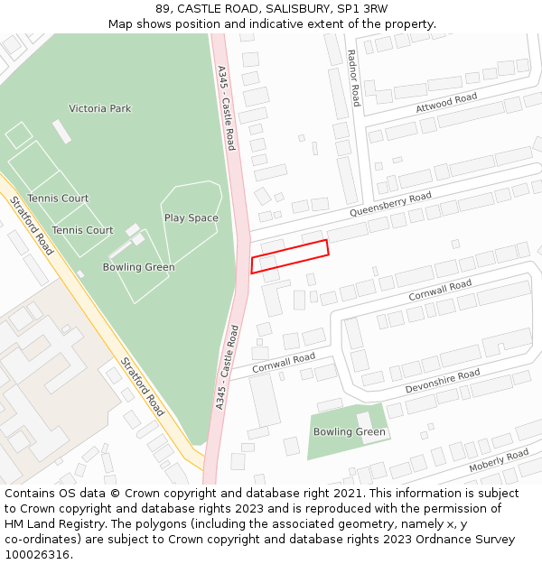 89, CASTLE ROAD, SALISBURY, SP1 3RW: Location map and indicative extent of plot