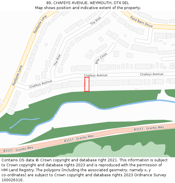 89, CHAFEYS AVENUE, WEYMOUTH, DT4 0EL: Location map and indicative extent of plot