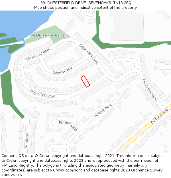 89, CHESTERFIELD DRIVE, SEVENOAKS, TN13 2EQ: Location map and indicative extent of plot