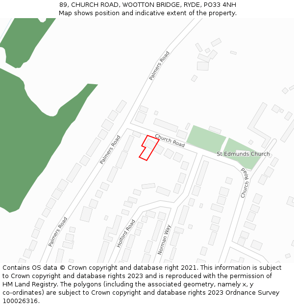 89, CHURCH ROAD, WOOTTON BRIDGE, RYDE, PO33 4NH: Location map and indicative extent of plot