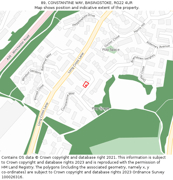 89, CONSTANTINE WAY, BASINGSTOKE, RG22 4UR: Location map and indicative extent of plot