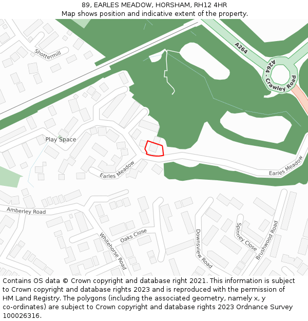 89, EARLES MEADOW, HORSHAM, RH12 4HR: Location map and indicative extent of plot