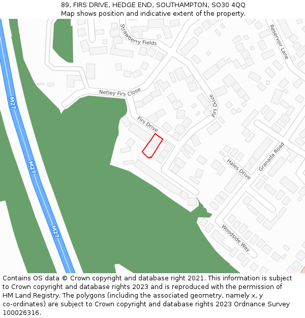 89, FIRS DRIVE, HEDGE END, SOUTHAMPTON, SO30 4QQ: Location map and indicative extent of plot