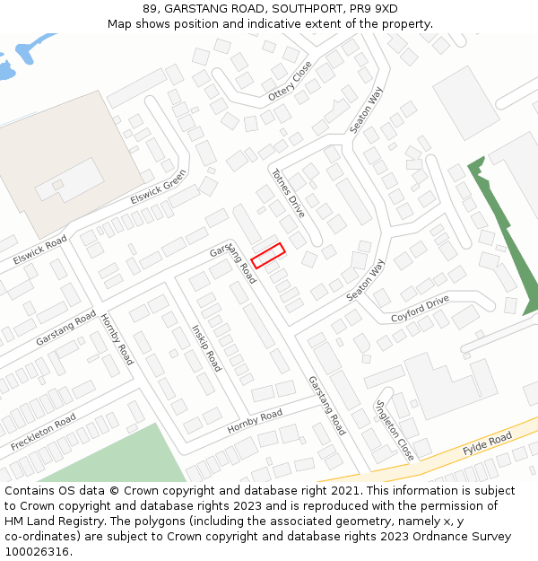 89, GARSTANG ROAD, SOUTHPORT, PR9 9XD: Location map and indicative extent of plot