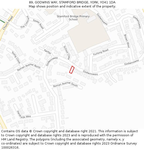 89, GODWINS WAY, STAMFORD BRIDGE, YORK, YO41 1DA: Location map and indicative extent of plot