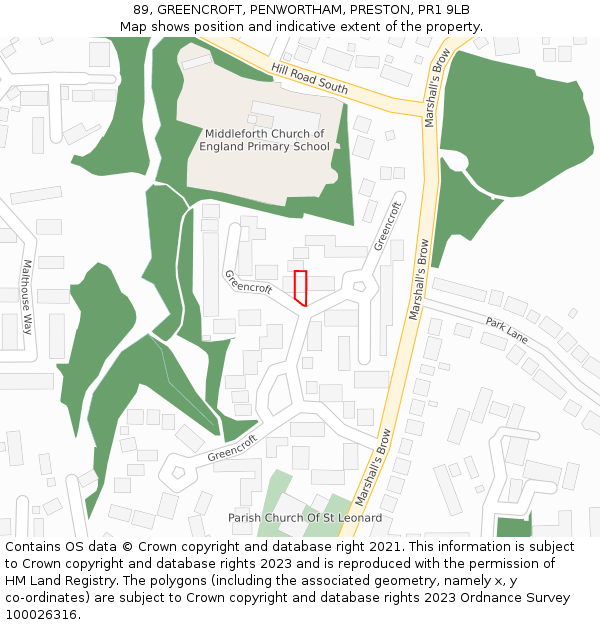 89, GREENCROFT, PENWORTHAM, PRESTON, PR1 9LB: Location map and indicative extent of plot