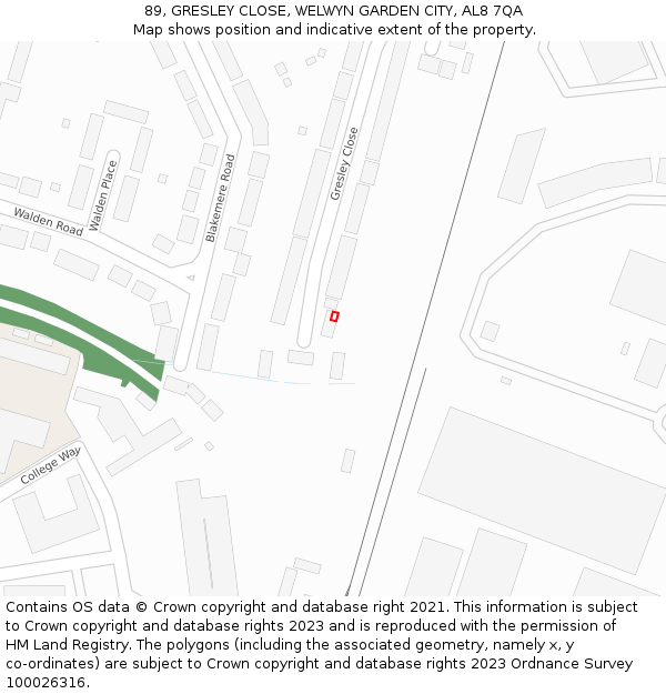 89, GRESLEY CLOSE, WELWYN GARDEN CITY, AL8 7QA: Location map and indicative extent of plot