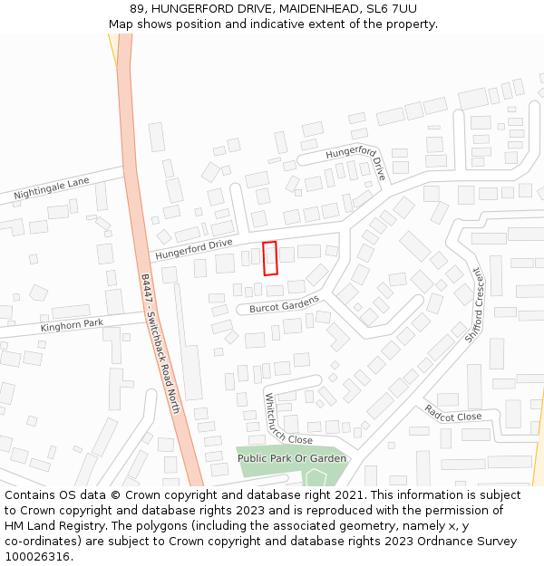 89, HUNGERFORD DRIVE, MAIDENHEAD, SL6 7UU: Location map and indicative extent of plot