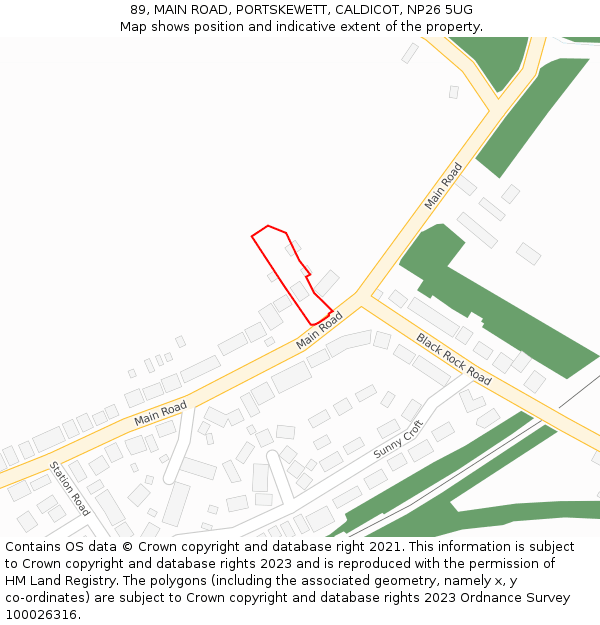 89, MAIN ROAD, PORTSKEWETT, CALDICOT, NP26 5UG: Location map and indicative extent of plot