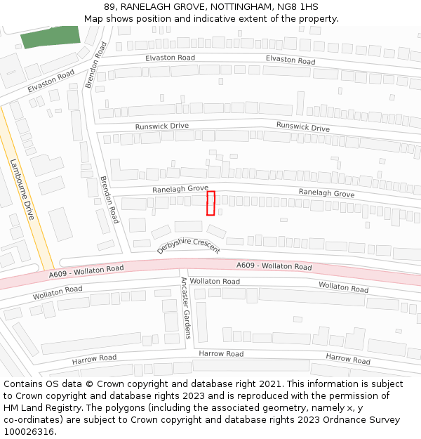 89, RANELAGH GROVE, NOTTINGHAM, NG8 1HS: Location map and indicative extent of plot