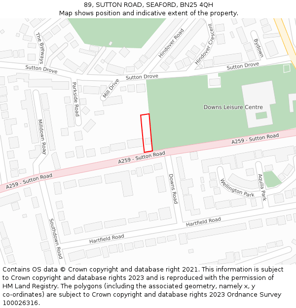 89, SUTTON ROAD, SEAFORD, BN25 4QH: Location map and indicative extent of plot