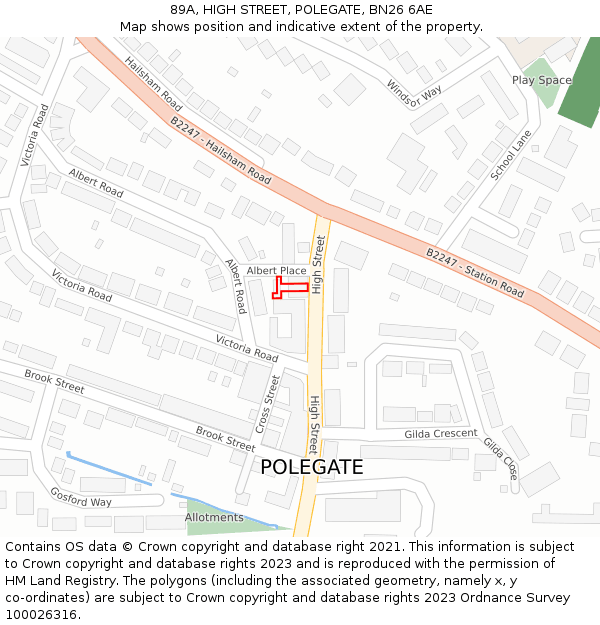 89A, HIGH STREET, POLEGATE, BN26 6AE: Location map and indicative extent of plot