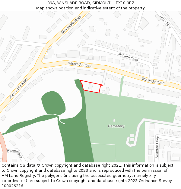 89A, WINSLADE ROAD, SIDMOUTH, EX10 9EZ: Location map and indicative extent of plot