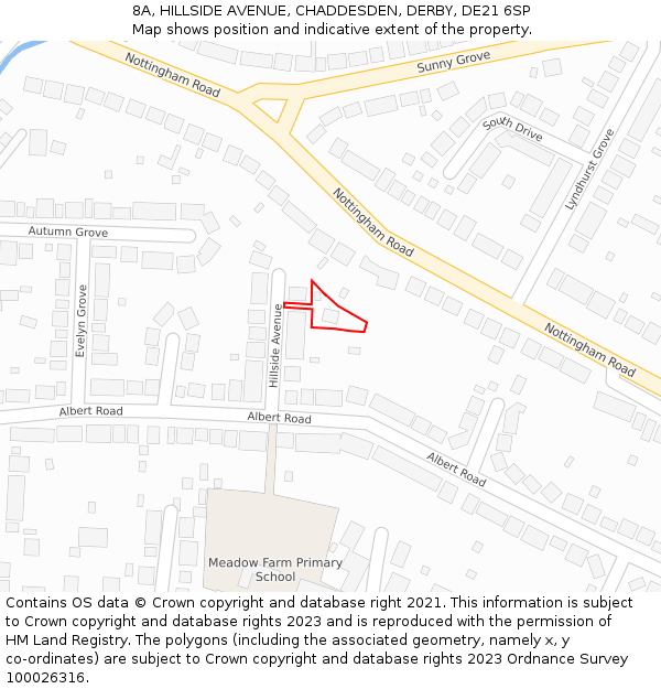 8A, HILLSIDE AVENUE, CHADDESDEN, DERBY, DE21 6SP: Location map and indicative extent of plot