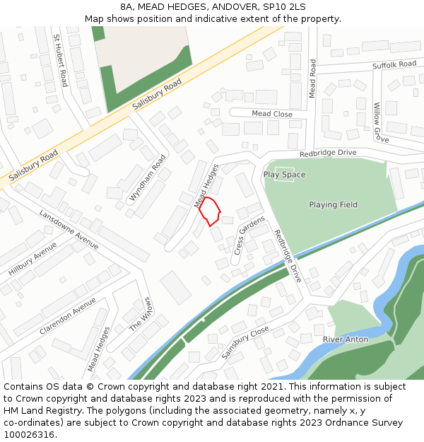 8A, MEAD HEDGES, ANDOVER, SP10 2LS: Location map and indicative extent of plot