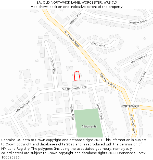 8A, OLD NORTHWICK LANE, WORCESTER, WR3 7LY: Location map and indicative extent of plot