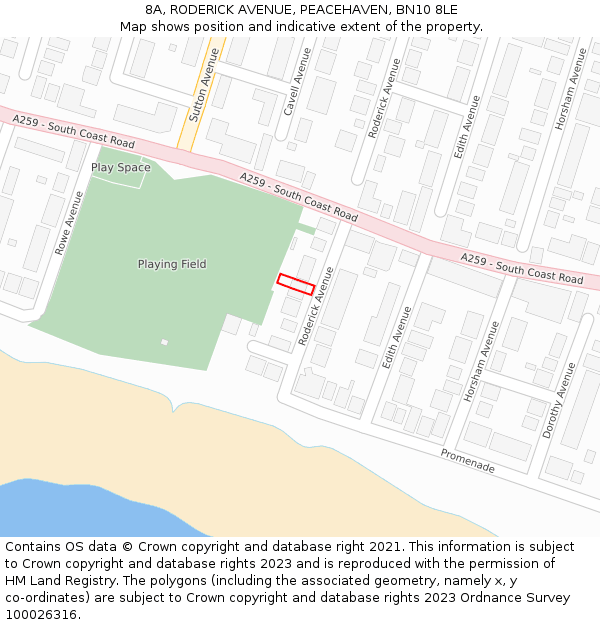 8A, RODERICK AVENUE, PEACEHAVEN, BN10 8LE: Location map and indicative extent of plot