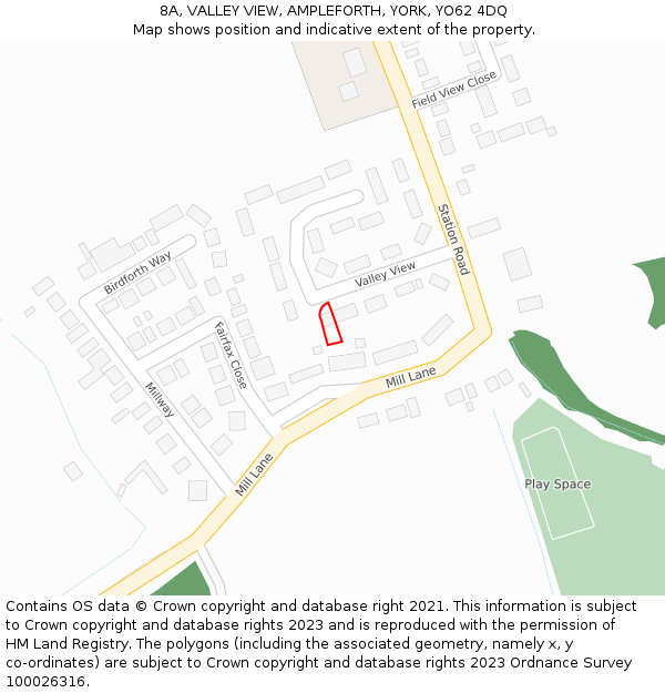 8A, VALLEY VIEW, AMPLEFORTH, YORK, YO62 4DQ: Location map and indicative extent of plot