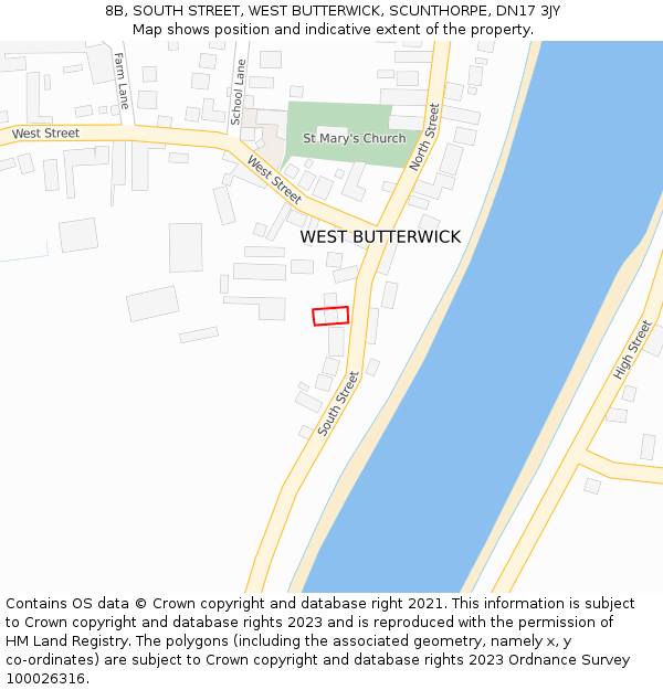 8B, SOUTH STREET, WEST BUTTERWICK, SCUNTHORPE, DN17 3JY: Location map and indicative extent of plot