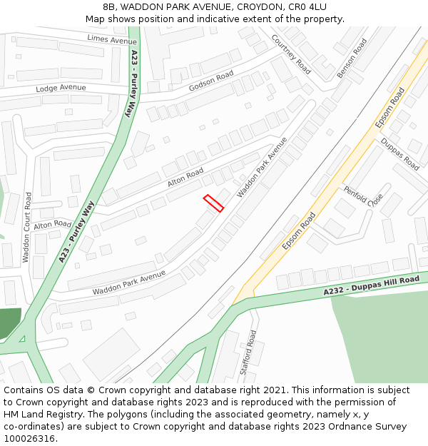 8B, WADDON PARK AVENUE, CROYDON, CR0 4LU: Location map and indicative extent of plot