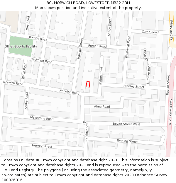 8C, NORWICH ROAD, LOWESTOFT, NR32 2BH: Location map and indicative extent of plot