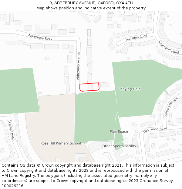 9, ABBERBURY AVENUE, OXFORD, OX4 4EU: Location map and indicative extent of plot