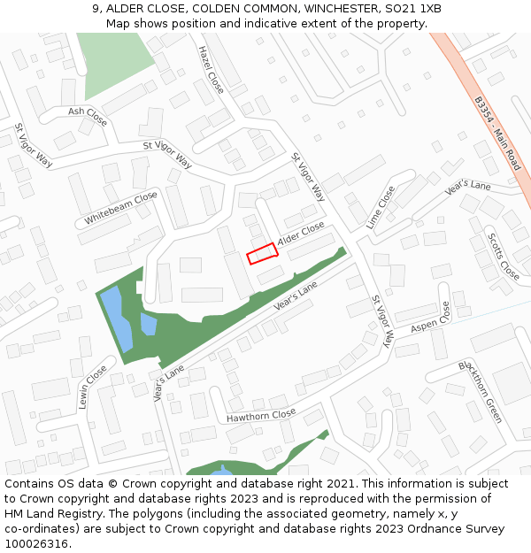 9, ALDER CLOSE, COLDEN COMMON, WINCHESTER, SO21 1XB: Location map and indicative extent of plot