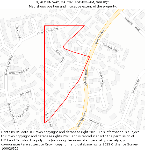 9, ALDRIN WAY, MALTBY, ROTHERHAM, S66 8QT: Location map and indicative extent of plot