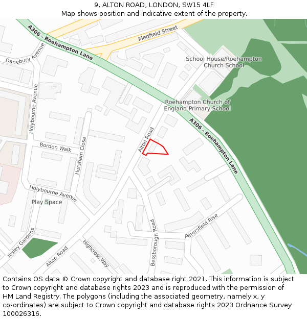 9, ALTON ROAD, LONDON, SW15 4LF: Location map and indicative extent of plot