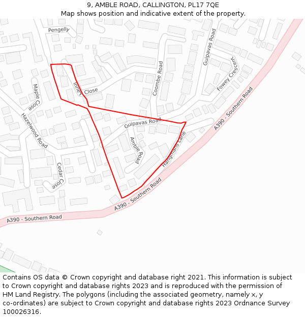 9, AMBLE ROAD, CALLINGTON, PL17 7QE: Location map and indicative extent of plot