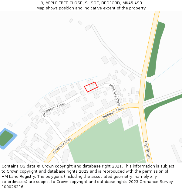 9, APPLE TREE CLOSE, SILSOE, BEDFORD, MK45 4SR: Location map and indicative extent of plot